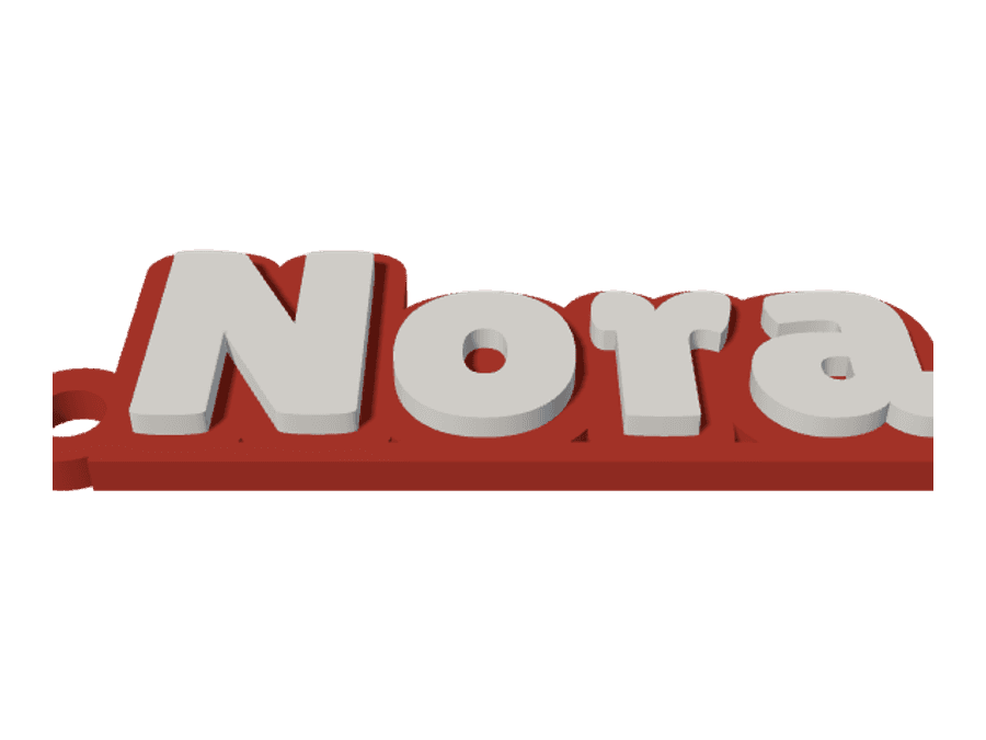 A 3D printed name keychain made with Trinketforge